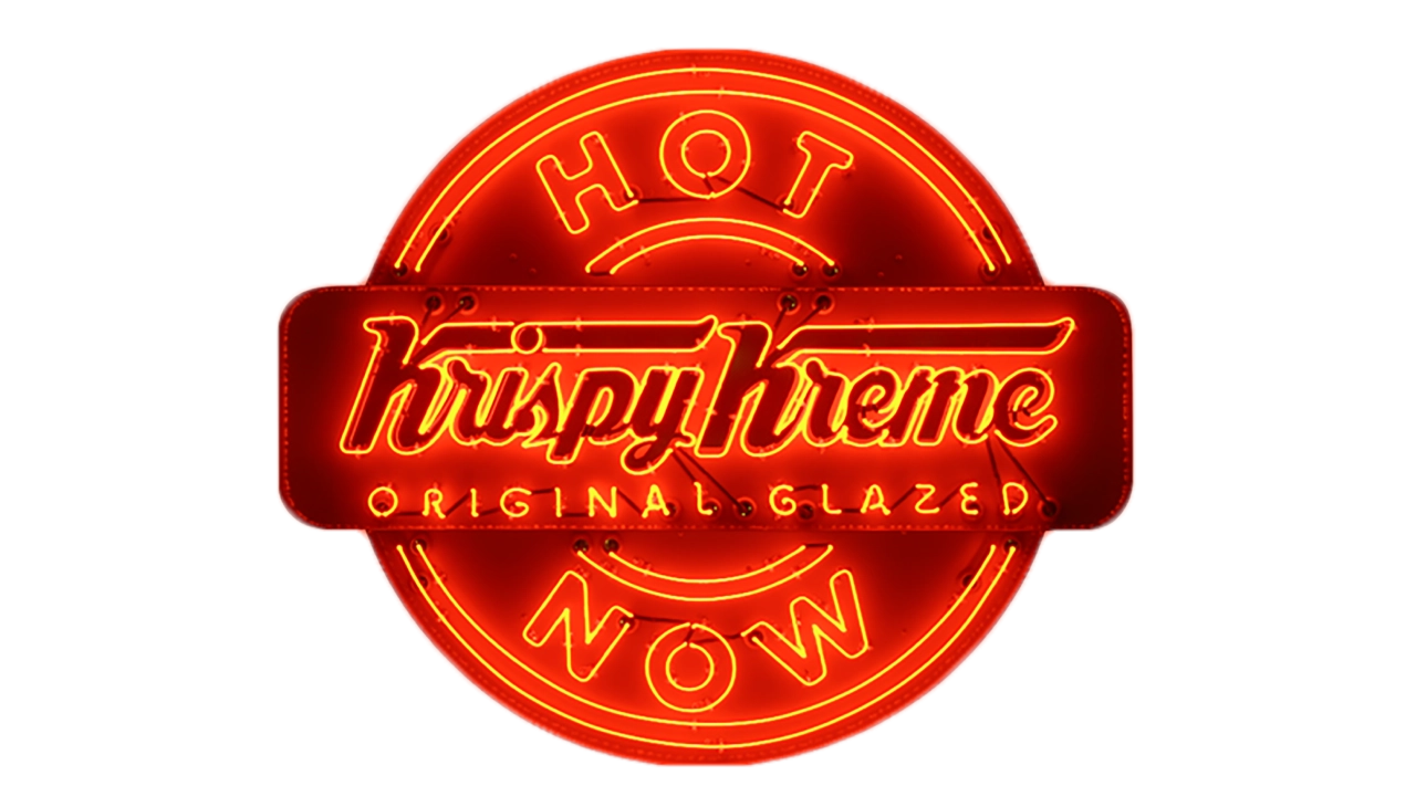 Krispy Kreme Hot Light sign with red letters that say "Hot Now"